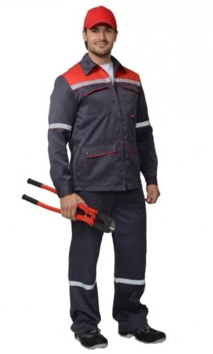 Костюм "Механик" куртка+брюки с СОП цв. серый/красный